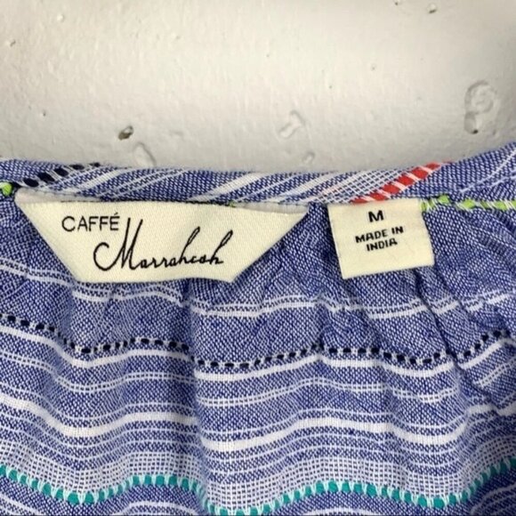 Caffe Marrakech Women’s Size Medium Blue Peasant Bohemian Boho Blouse - Picture 6 of 9